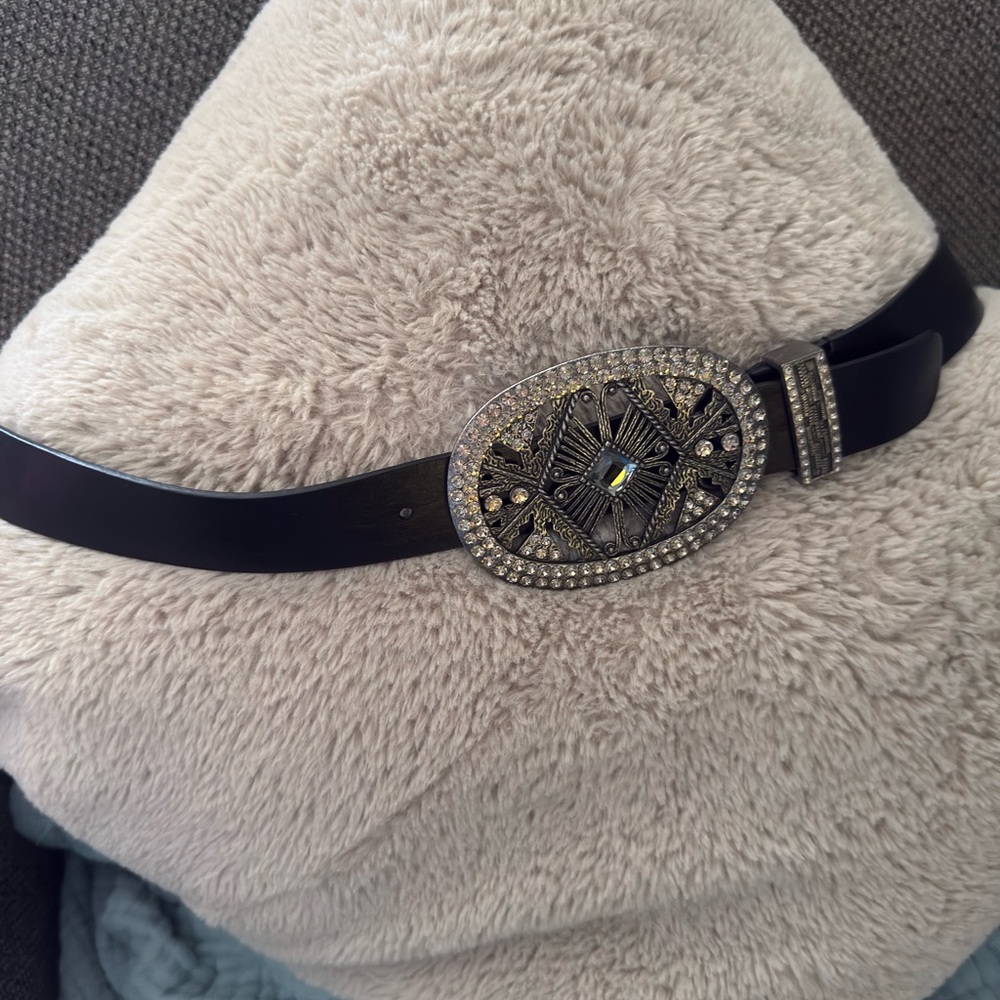 Chico's Black Belt with Silver and Gold Buckle